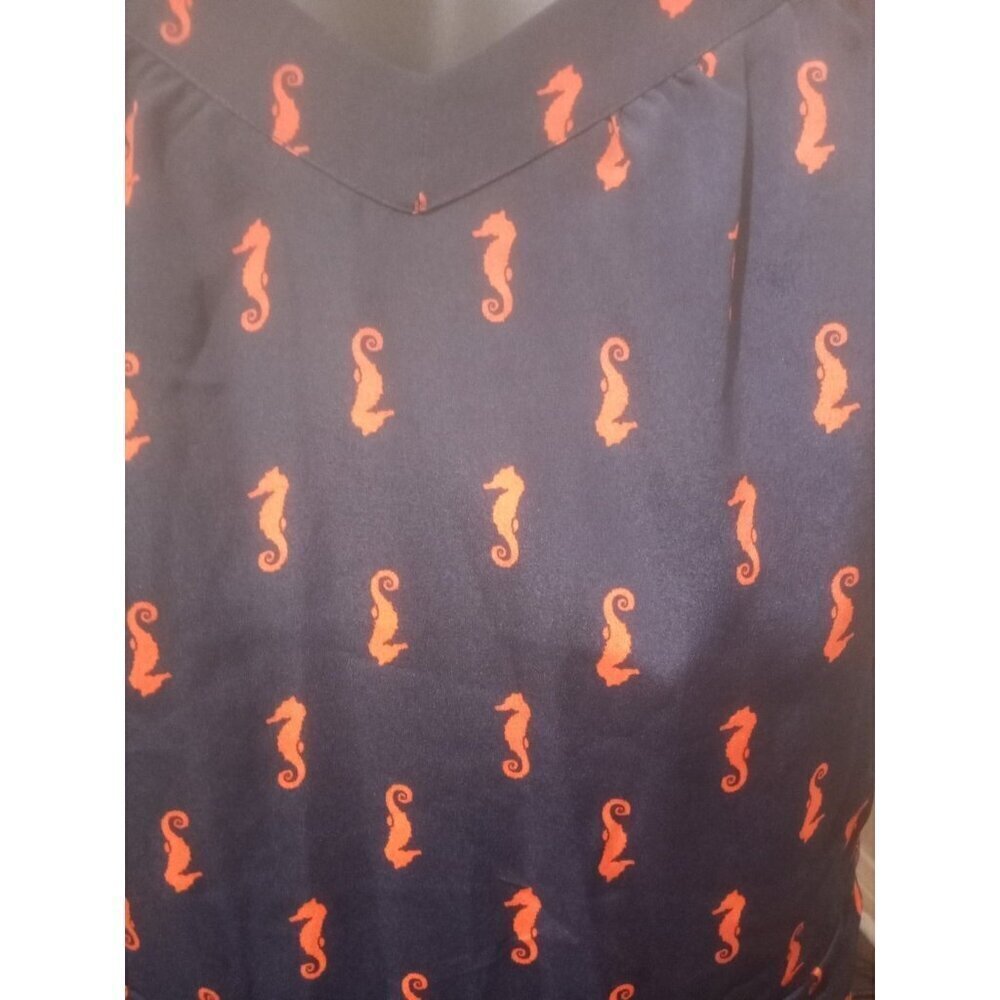 New Merona Navy Salmon Seahorse Print Flare Coastall Sleeveless Mini Dress XL - Picture 6 of 11
